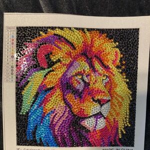 COMPLETED COLORFUL LION DIAMOND ART 6 by 6” NEW